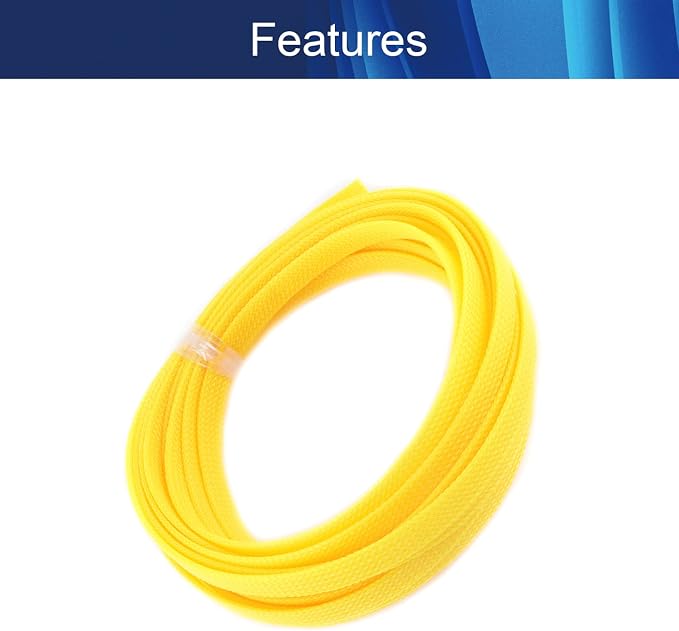 Jutagoss PET Expandable Braided Cable Sleeve, 16.4ft - 5/16 inch Yellow Cable Management Sleeve, Wire Loom Tube Cord Protector for USB Cable, Power Cord, Audio Video and More, 1Pc
