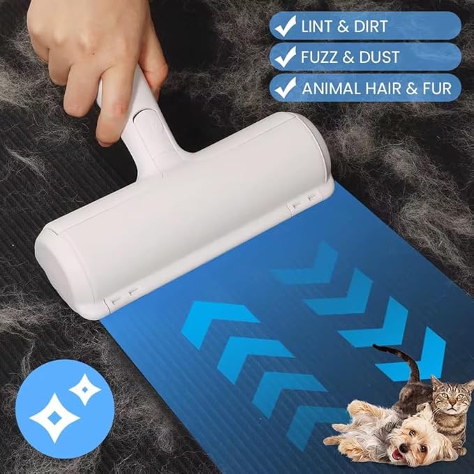 Reusable Pet Hair Remover Roller โ Dog & Cat Fur Lint Cleaner for Sofa, Carpet, Bed & Car Seats โ No Adhesive Required (White/Green)