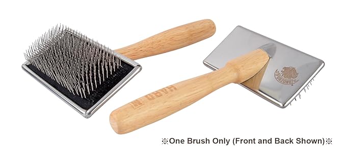Furzone Wooden Slicker Brush - Stainless Steel Hard Pins for Dogs (Size M)