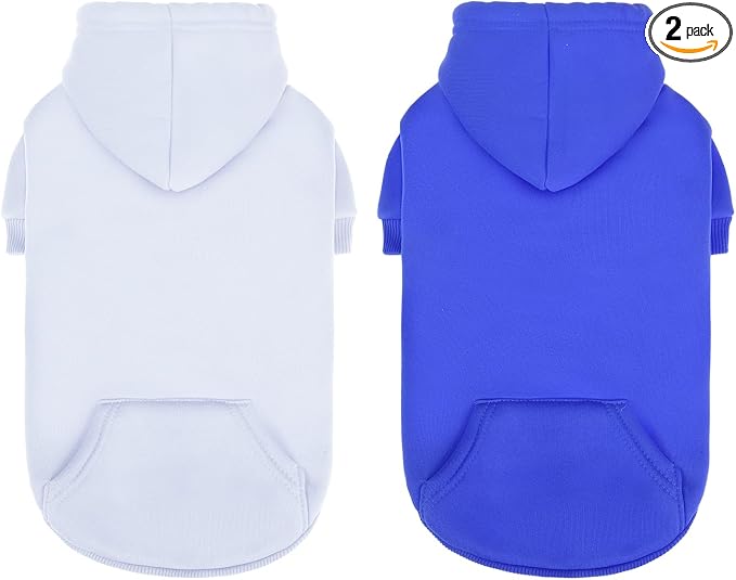 SCENEREAL Dog Hoodie Sweater for Small Medium Dogs, Warm Pet Clothes 2 Pack | Winter Soft Fleece Winter Fall Puppy Sweatshirts with Pocket Leash Hole, Pet Cold Weather Coat Costume for Boy Girl, Blue SM