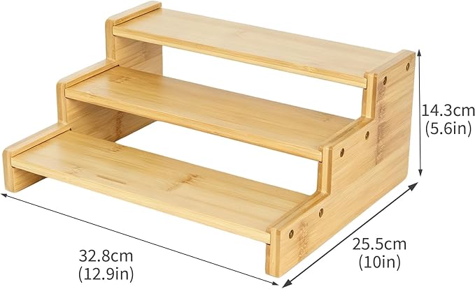 Natural Bamboo Can Organizer for Pantry, 3-Tier Countertop Storage Rack for Canned Food, Soda, Soup and Pet Food, Tiered Cabinet Shelf Display