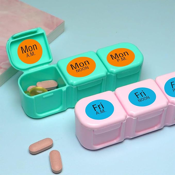 420 Pcs Medicine Reminder Sticker, 3/4 Inch Medication Instruction Labels Morning Noon Evening Bedtime for Pill Case, Week Day Stickers for Pets Dogs Food, with Blank Labels to Write