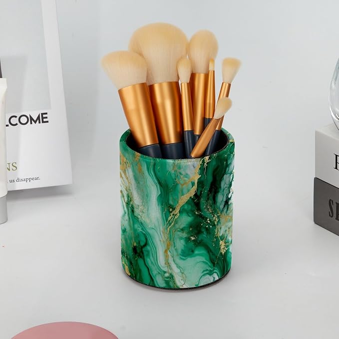 Green Marble Texture Pen Holder, Pencil Cup Marker Brush Holder Desk Storage Case, Desktop Organizer for School Office Home Supplies