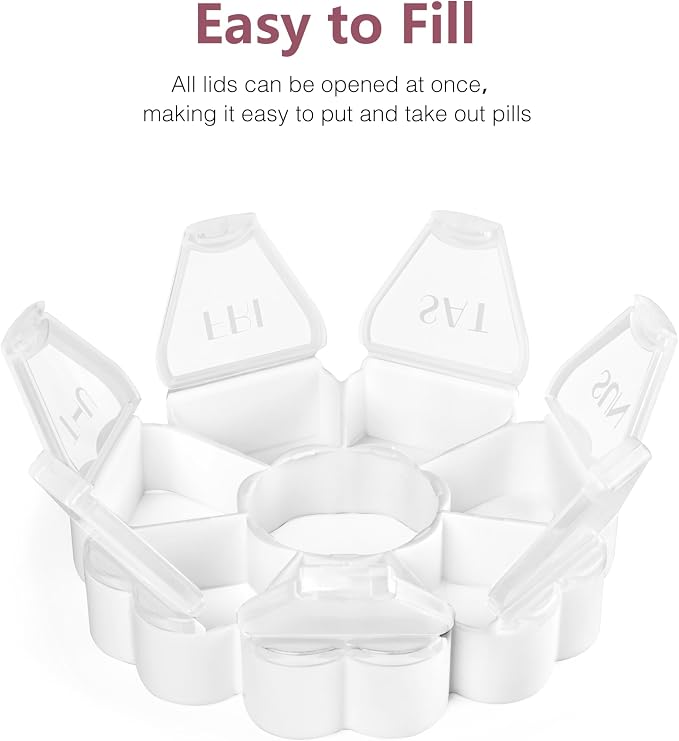 MOLN HYMY Large Weekly Pill Box 7 Day, Cute Pill Case Organizer 1 time a Day, Floral Pill Container Once Daily, Pretty Medicine Dispenser for Vitamin/Fish Oil/Medication/Supplements (Clear White)