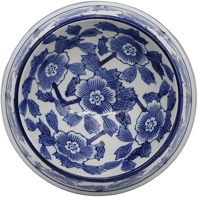 Aimusego Blue and White Cute Heavy Duty Non-Slip Chinoiserie Ceramic Pet Bowl Food/Water Dish for Large Puppies, Cats, Retrievers, Medium Sized Dogs-9inch