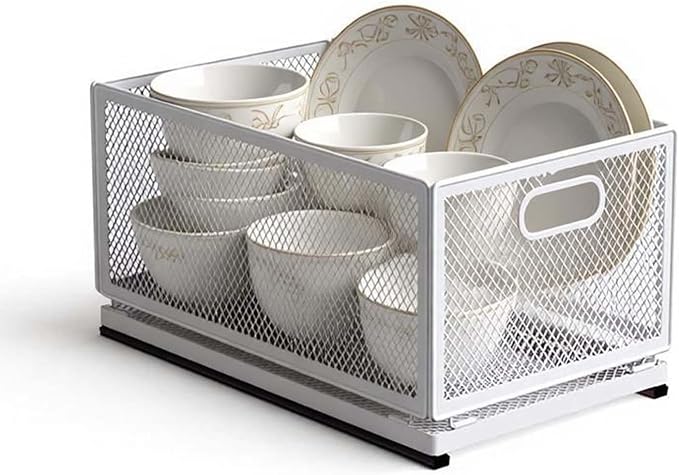 Pull-Out Cabinet Organizer W 9.4"x D 15.7"XH 8.3" Metal Steel Slide Basket with Adhesive Rails for Kitchen, Closet, Pantry Storage bathroom Sliding Drawer Rack undersink shelf