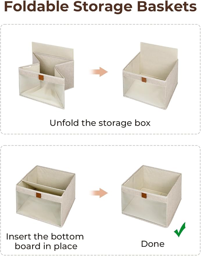 StorageWorks Fabric Storage Bins, Storage Basket, Brown and Beige, 3-Pack | See-Through Mesh Front, Soft Leather Handles, Flip to Show/Hide, Collapsible, Holds Clothes, Towels, Blankets, Toys
