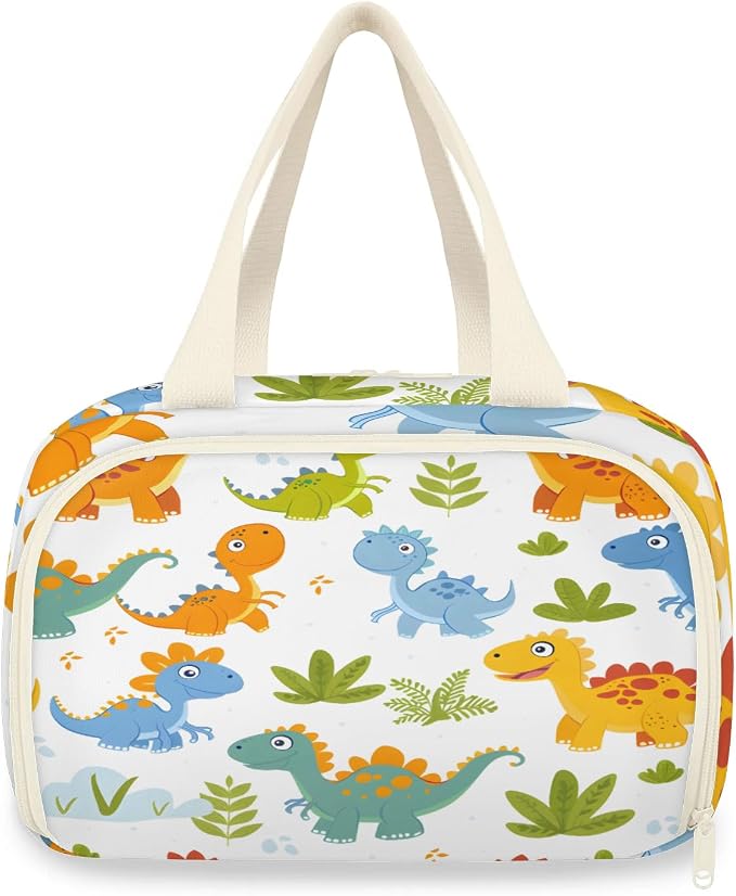 Cute Dinosaur Theme Travel Toiletry Bag with Handle | Wet & Dry Separation, Full-Size Bottle Friendly, Leak-Proof, Waterproof, Easy to Clean, for Travel, Gym, Home