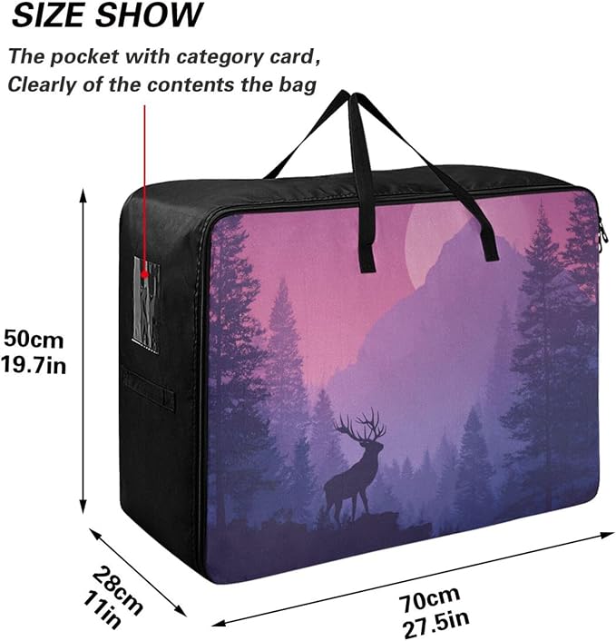 Comforter Storage Bags Large Folding Blanket Organizer Bag with Strong Handles Clear Window Closet Storage Containers for Clothes King Queen Pillows Bedding Quilt Duvet Purple Christmas Sunset
