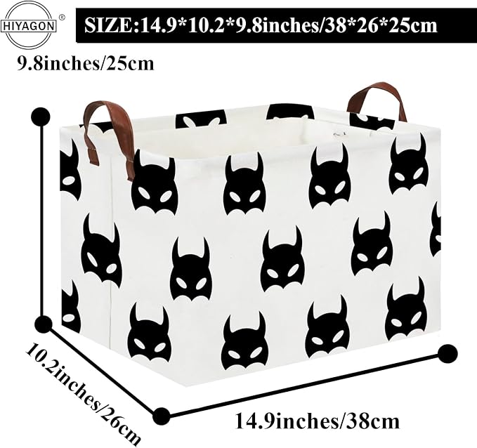 Batman Basket Kids Storage Basket Cute Basket Empty Toy Storage Bin Organizer Box Rectangular Room Decor for Home Books(Black bats)
