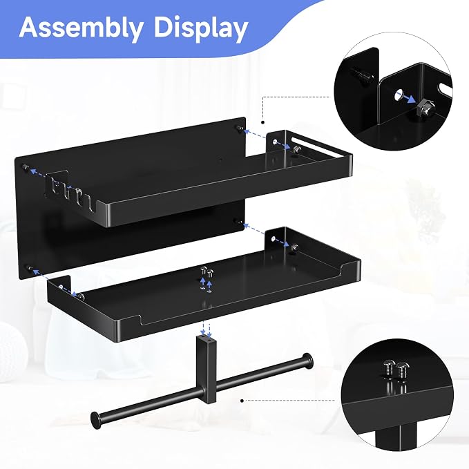 Dog Leash Holder for Wall, Leashes Hanger, Wall Mounted Dog Stuff Storage and Organizer, Metal Key Holder Pet Leash Hooks for Leashes, Training Treats, Chew Toys, Keys, Large (Black)
