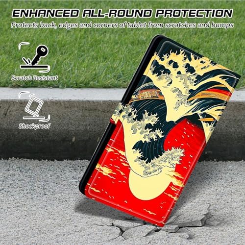 Universal Tablet Case for T-Mobile Revvl Tab 2 10.1" 2025/Revvl Tab 5G 10.36" 2023, 360 Degree Rotating Kickstand Protective Stand PU Leather Shell Cover for 9"-10.5", Red Sky Waves