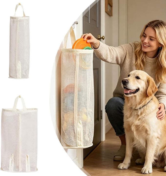 2026 New Pet Toy Storage Bag, Wall-Mounted, Space-Saving Organizer with Bottom Opening for Cat Wand Toys and Dog Toys (#B)