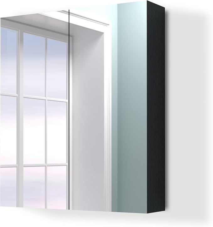 28x24 inch Bathroom Wall Cabinet, Saver Storage Cabinet, Medicine Cabinet with 2 Door and Adjustable Shelves, Black(Assembly Required)