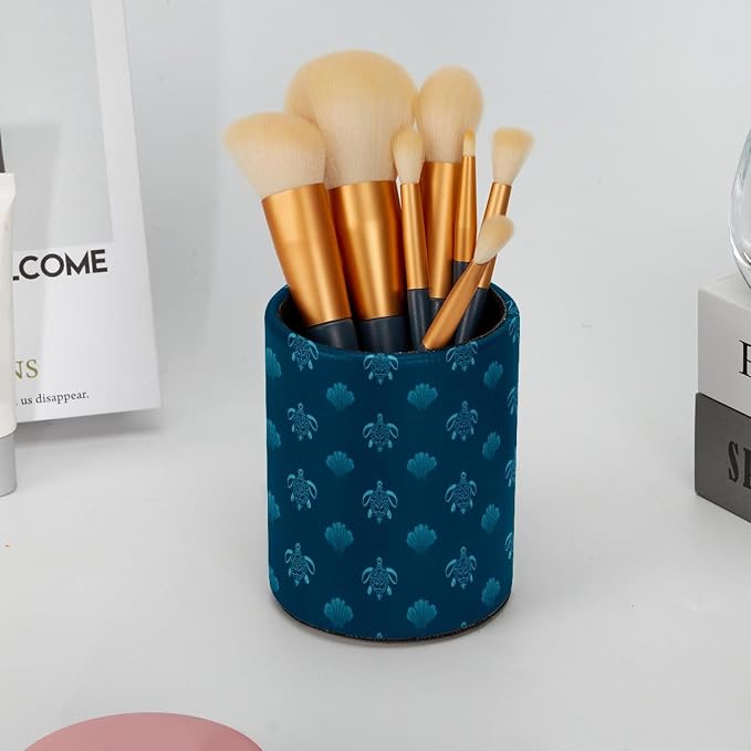Faux Leather Pen Holder for Desk, Pencil Organizer Sea Turtle Pen Cup Desk Decor Makeup Brush Holder Storage for Office Home