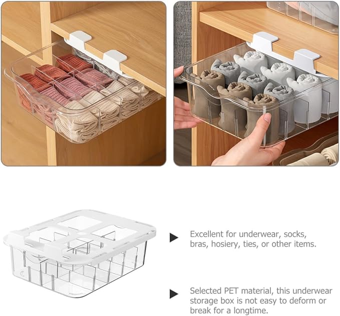 Pet Drawer Organizer Safe and Practical Underwear Storage Box with Lid Design Multi-grid Well Organized Fashionable Compartment for Socks and Hosiery for Closet and Home Storage
