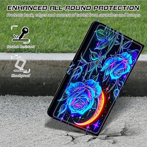 Universal Tablet Case for T-Mobile Revvl Tab 2 10.1" 2025/Revvl Tab 5G 10.36" 2023, 360 Degree Rotating Kickstand Protective Stand PU Leather Shell Cover for 9"-10.5", Blue Rose Moon