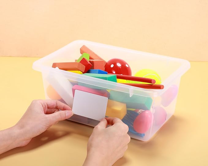 Zonon 12 Pcs Plastic Cubby Bins Office Storage Container Storage Bins Plastic Organization with 1 Pack Self Adhesive Label for Library Office Home Nursery(Clear)