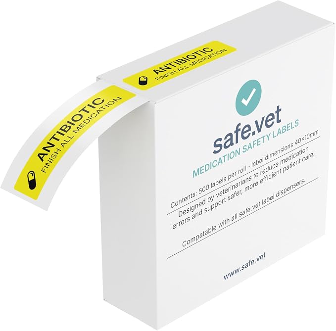 Dispensed Medication Veterinary Pharmacy Labels | Roll of 500 | Clinical-Grade Color-Coded Stickers for Medication Bottles (Antibiotic)