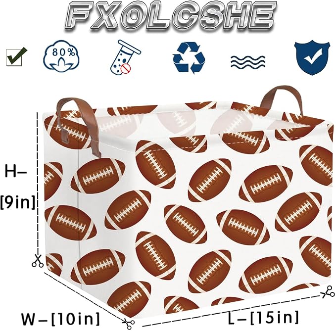 FXOLCSHE Rectangular Football Basket,Toy Organizer,Gift basket with handles,Kids Toys Storage Basket,Gift Box,Room decor (Footballs)