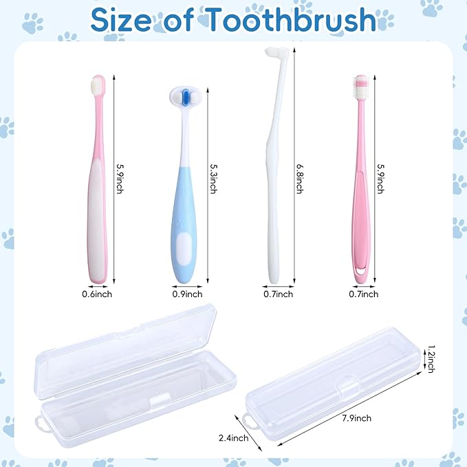 Ceenna 8 Pcs Dog & Cat Toothbrush Kit Triple Head and 360 Degree Pet Tooth Brushes Multi-Angle Dental Cleaning Brushes with 2 Storage Box for Dog Cat Kitten Oral Dental Health, 4 Different Shapes