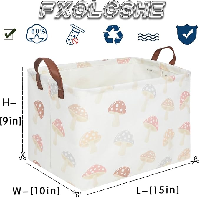 Rectangular Baby Laundry Basket,Mushroom Basket,Collapsible Waterproof Kids Toys Storage box,kids gift hamper,Toy Bins,Baby Room Decor(Mushroom)