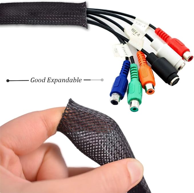 PET Expandable Braided Cable Sleeve Black 1/8 Inch x 100 FT