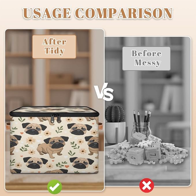 Pug Dog Storage Box with Zipper Lid