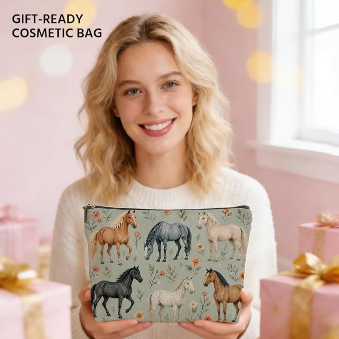 Horse Gifts Makeup Bag Horses Stuff Cosmetic Bag Travel Toiletry Bags | Makeup Pouch Graduation Birthday Gifts for Women Girls Horse Lovers Equestrian Friends Daughter Sister Niece Coworker