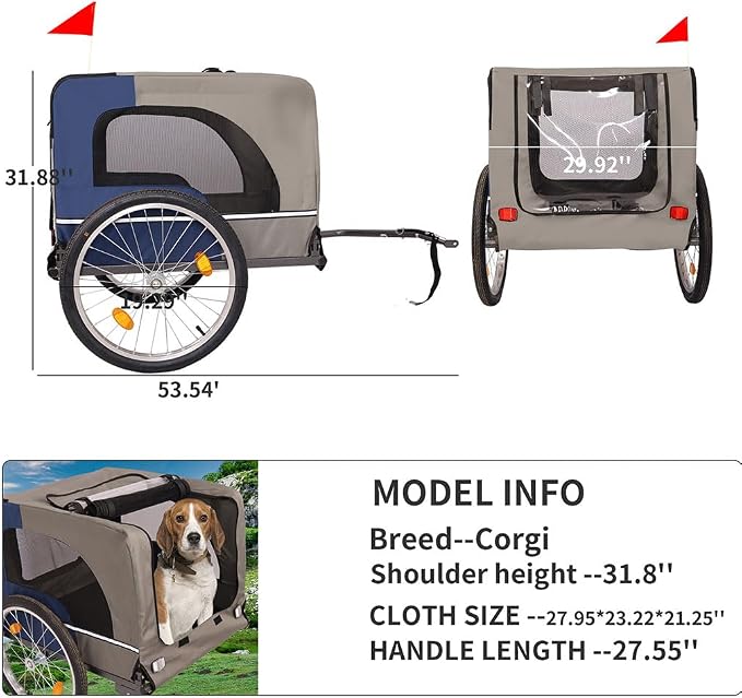 Dog Bike Trailer for Medium & Large Dogs, 88 Lbs Pet Bicycle Carrier with 20" Air-Filled Wheels, Suspension, Universal Hitch, Mesh Windows, Safety Flag, Reflectors, Foldable Steel Frame