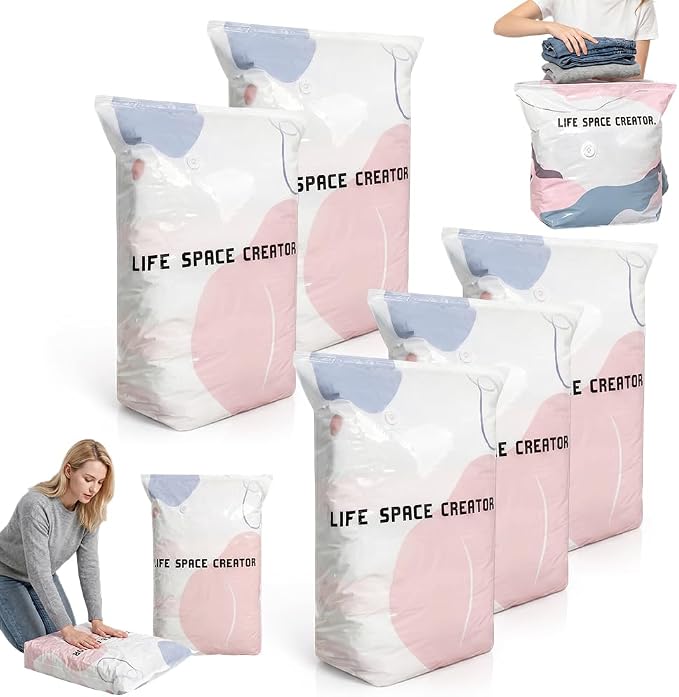 No‑Pump Vacuum Storage Bags, 2026 New Heavy-Duty Press & Seal For Clothes, Press & seal, No Pump Needed, Large Cube Vacuum Seal Bags, Reusable Space Saving Compression Bag (5PCS,100 * 80 * 38CM)