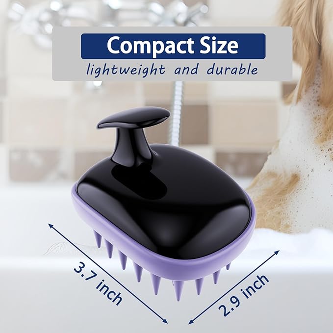 All-purpose Dog Shampoo Bath Brush,Pet Grooming & Soothing Massage Silicone Brush,Fits Ergonomically in the Hand for Long Short Haired Dogs and Cats(Black Purple)