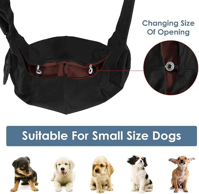 Lukovee Pet Sling, Puppy Small Pet Cat Carrier with Safety Hook | Hands-Free,Padded Strap, Breathable, Adjustable, Storage Pocket, Tote Bag Shoulder Bag with Front Pocket (Black, S)