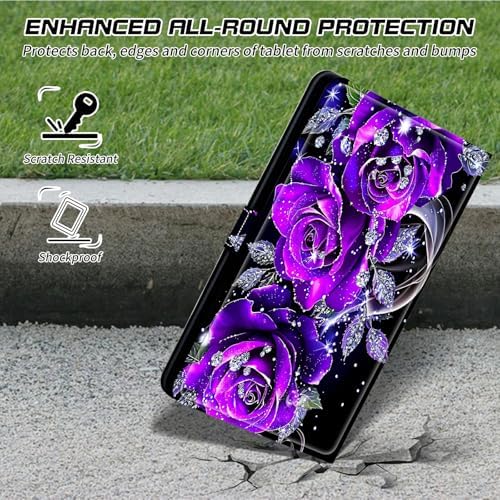 Universal Tablet Case for T-Mobile Revvl Tab 2 10.1" 2025/Revvl Tab 5G 10.36" 2023, 360 Degree Rotating Kickstand Protective Stand PU Leather Shell Cover for 9"-10.5", Purple Rose 01
