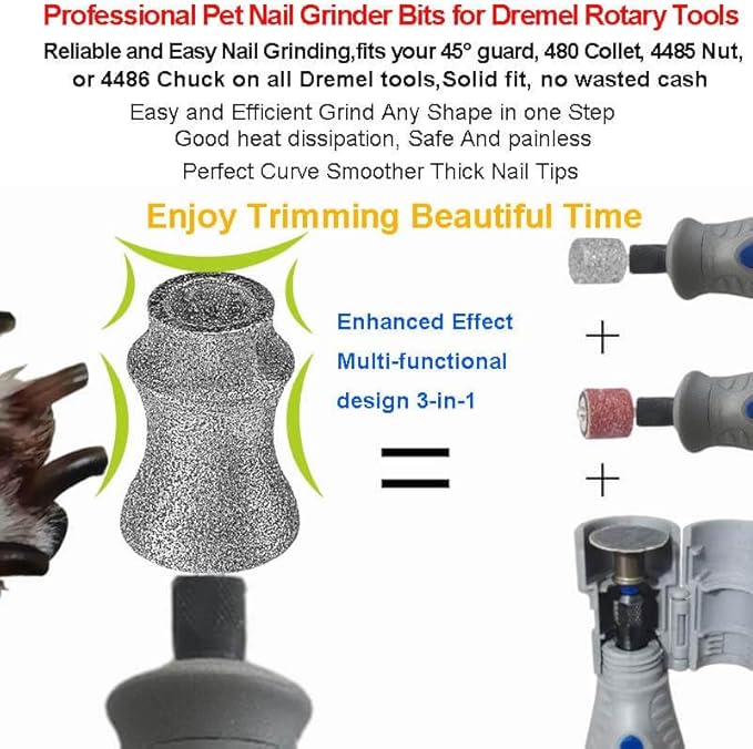 Painless for Dremel Dog Nail Grinder Attachment Replacement Heads - Diamond Bit Refill Tips Fit Dremel 7760 & 7350, Smooth Tool Accessories for All Dogs/Cats Thick Nail Grinding XX-Large H Pro 2-Pack