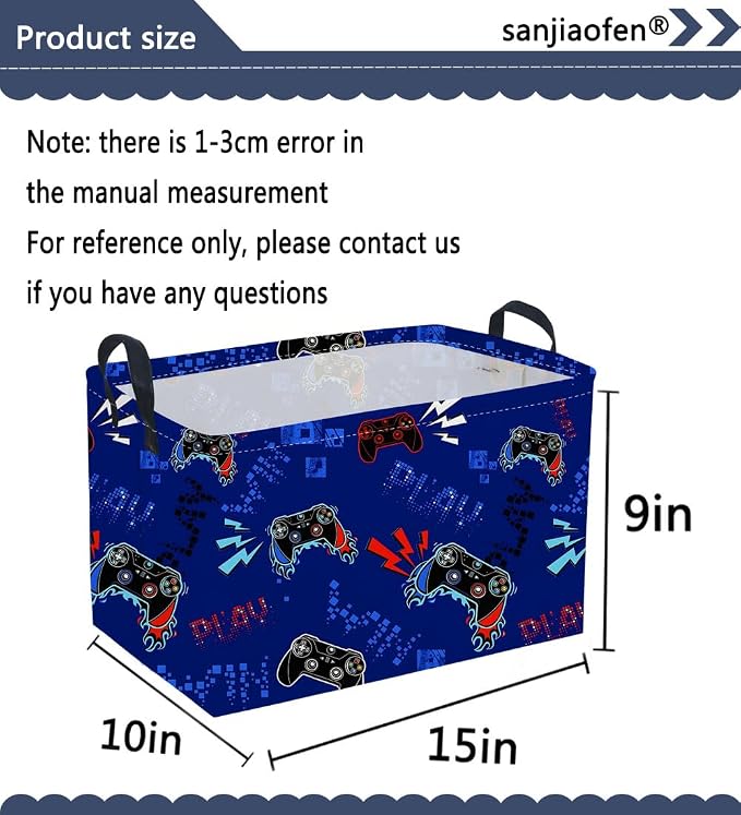 Rectangular Game Basket for Boys,Game Storage Bin,Boy Storage Basket,Collapsible Storage Bin,Gift Organizer, Shelf Baskets,Boy Room Decor(Blue Game)