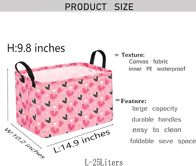 Kid Clothes Storage Basket Gift Shelf Basket Toy Storage Bin, Nursery Basket Organizer Box for With Handles for Room Deco Heart Valentine's Basket