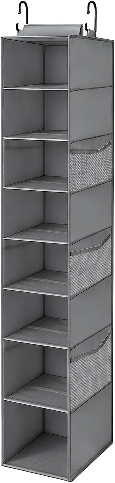Hanging Shoe Organizer for Closet,8-Shelf Hanging Storage with Side Mesh Pockets,Wider Shelves for Baseball Caps,Clothes (9" W × 11.8" D × 54" H) Grey