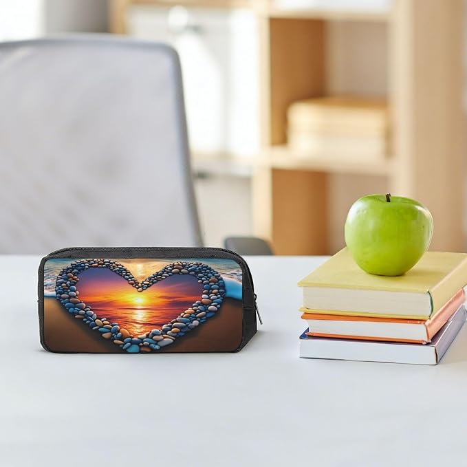 Love Beach Large Pencil Case, Durable Pen Bag Zipper Organizer Pouch for Office Travel for Women Men