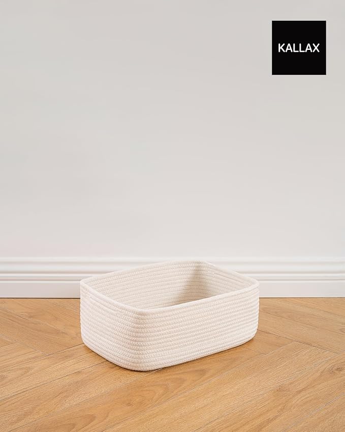 KALLAX Small Woven Storage Basket for Organizing, 13.5x9.5x5 inches, 3 Pack | Shelf baskets for closet organization, toy storage and home decor, Perfect as empty gift baskets for holidays, Off White