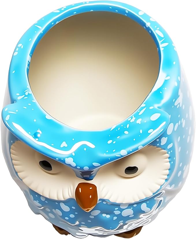 Ceramic Owl Shaped Pen Pencil Holder for Desk Decoration Accessories Owl Decor Makeup Brush Pen Cups Succulent Plant Pot Office School Ideal Gifts for Women, Mom or Birthdays
