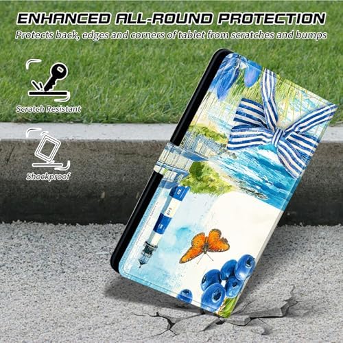 Universal Tablet Case for T-Mobile Revvl Tab 2 10.1" Model:9185W 2025/Revvl Tab 5G 10.36" 2023, 360 Degree Rotating Kickstand Protective Stand Leather Shell Cover for 9"-10.5", Blue Beach
