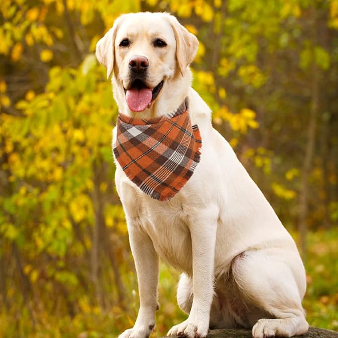 Fall Dog Bandana Autumn Thanksgiving Plaid Reversible Triangle Bibs Scarf