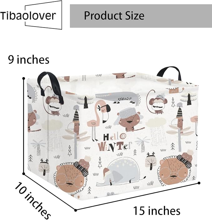 Rectangular Kids Storage Basket Baby Storage Basket Cute Kids Toy Storage Bin Organizer Shelf Book Room Decor(Winter Animal)
