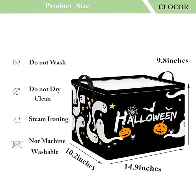 CLOCOR Rectangular Storage Basket,Collapsible Cute Pattern Storage Bin,Waterproof Books Box with Handles,Gift Basket(Serpentine Ghost Halloween)