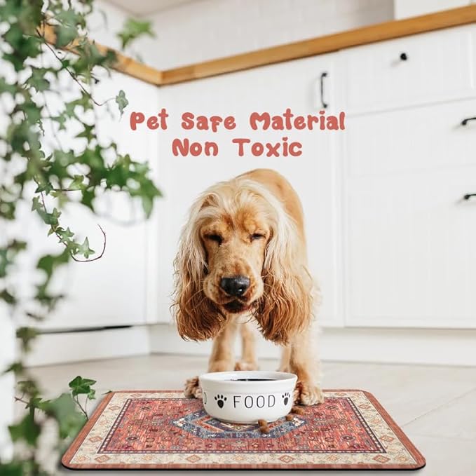 Dog Food Mats for Floors Waterproof, Pet Water Bowl Mats Pet Feeding Absorbent Placemats 17 * 30 inch