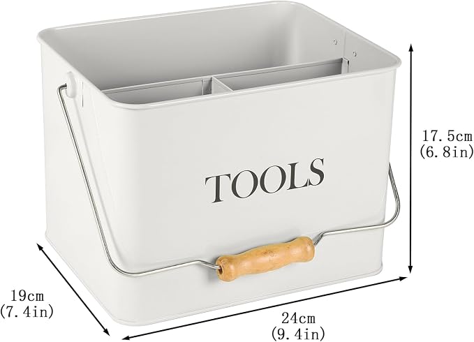 Garden Tool Organizer - Metal 3-Compartment Caddy With Handle, Indoor/Outdoor Use - White