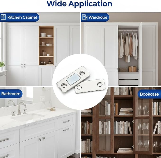 8-Pack Ultra-Thin Magnetic Cabinet Catch No-Drill Strong Adhesive Latch