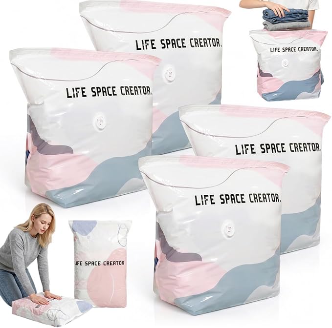 No‑Pump Vacuum Storage Bags, 2026 New Heavy-Duty Press & Seal For Clothes, Press & seal, No Pump Needed, Large Cube Vacuum Seal Bags, Reusable Space Saving Compression Bag (4PCS,70 * 50 * 30CM)