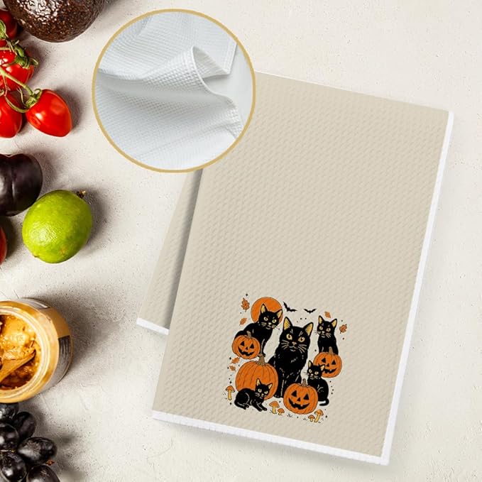 Funny Cat Pumpkin Gifts for Women Cat Mom Lover Lady, Fall Decor Kitchen Hand Towel,Dish Towels Baking Cooking Drying Cloth,Cute Hand Towel for Bathroom,Cats Themed Gifts for Halloween Birthday